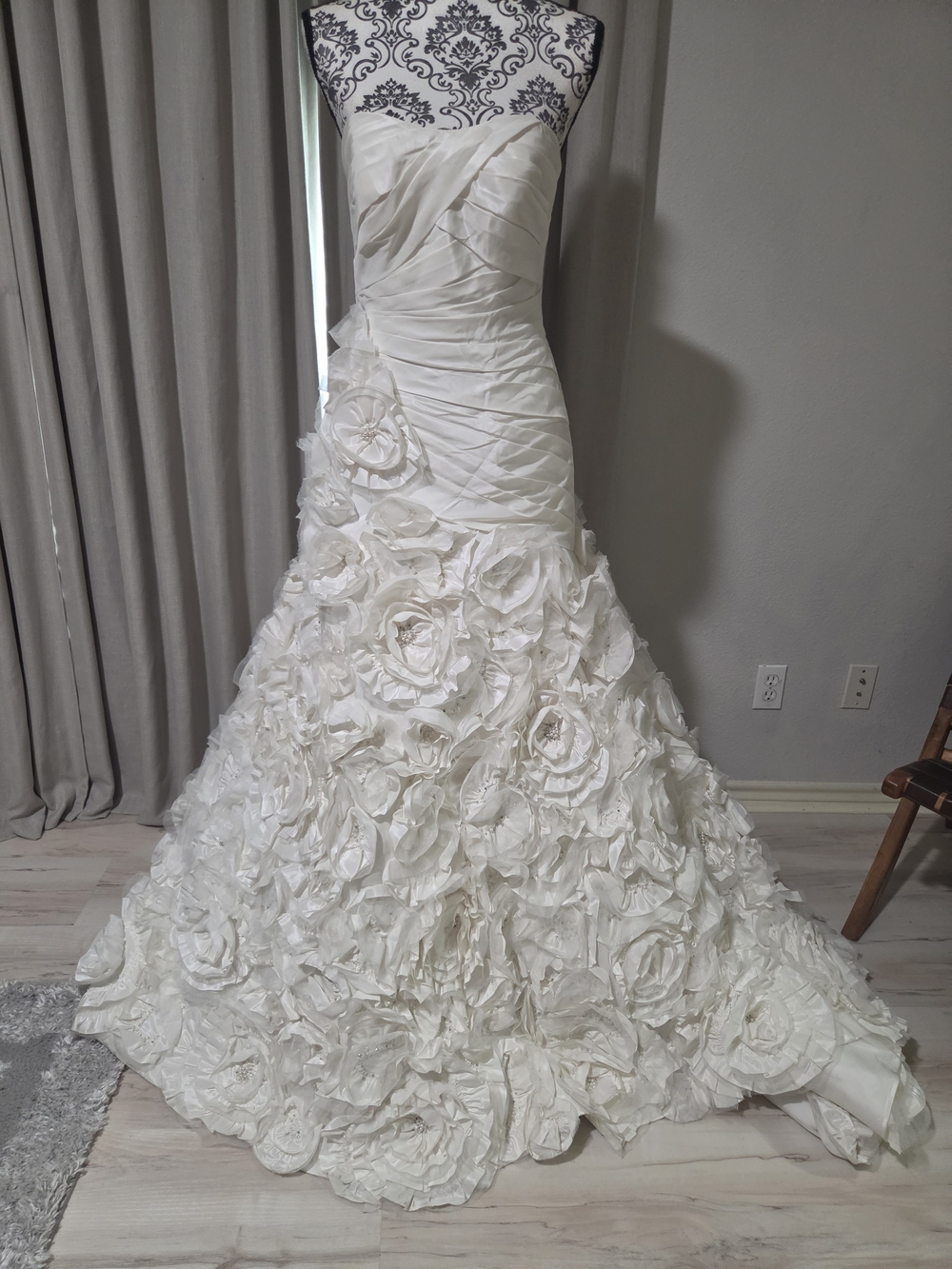 Galina Signature 7Sv415 Ivory Strapless Floral Wedding Gown